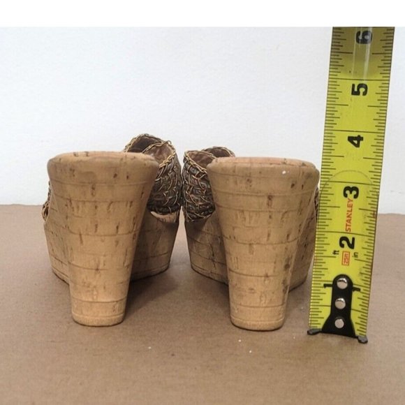Italian Shoemakers Ferrini Cork Wedge Sandals Size 6.5 Boho Summer Festival - Picture 8 of 10